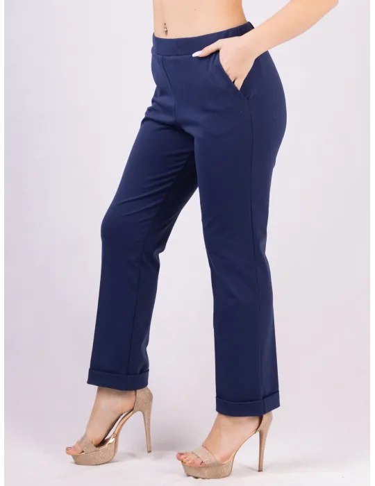 Rubamori Italy ink blue turned up cigarette cotton trousers