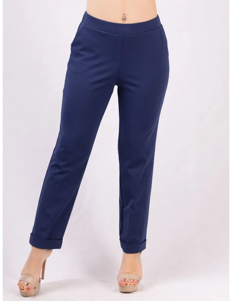 Rubamori Italy ink blue turned up cigarette cotton trousers plus size
