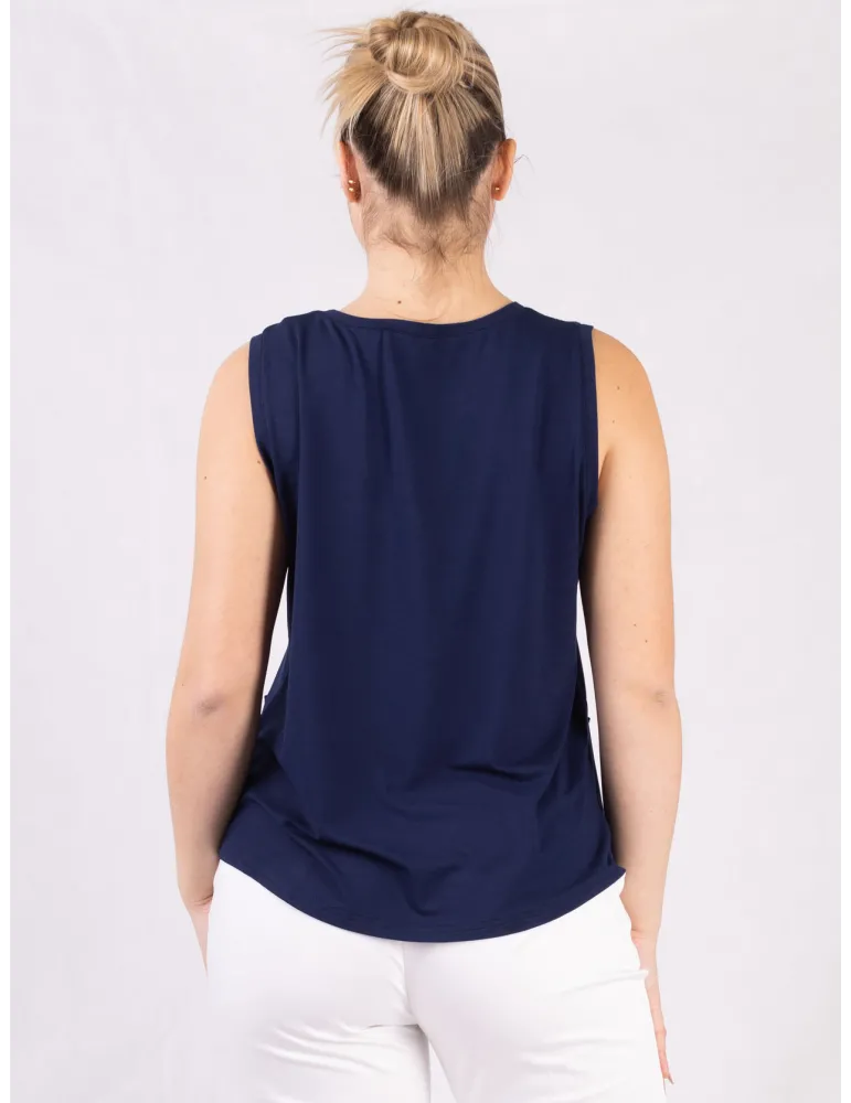 Rubamori Milano plain blue viscose sleeveless tank top