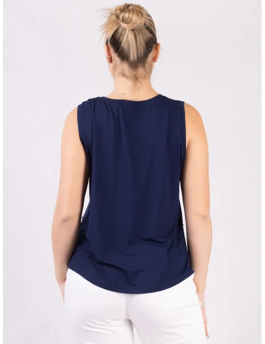 Canotta blu a trapezio con finte tasche Rubamori