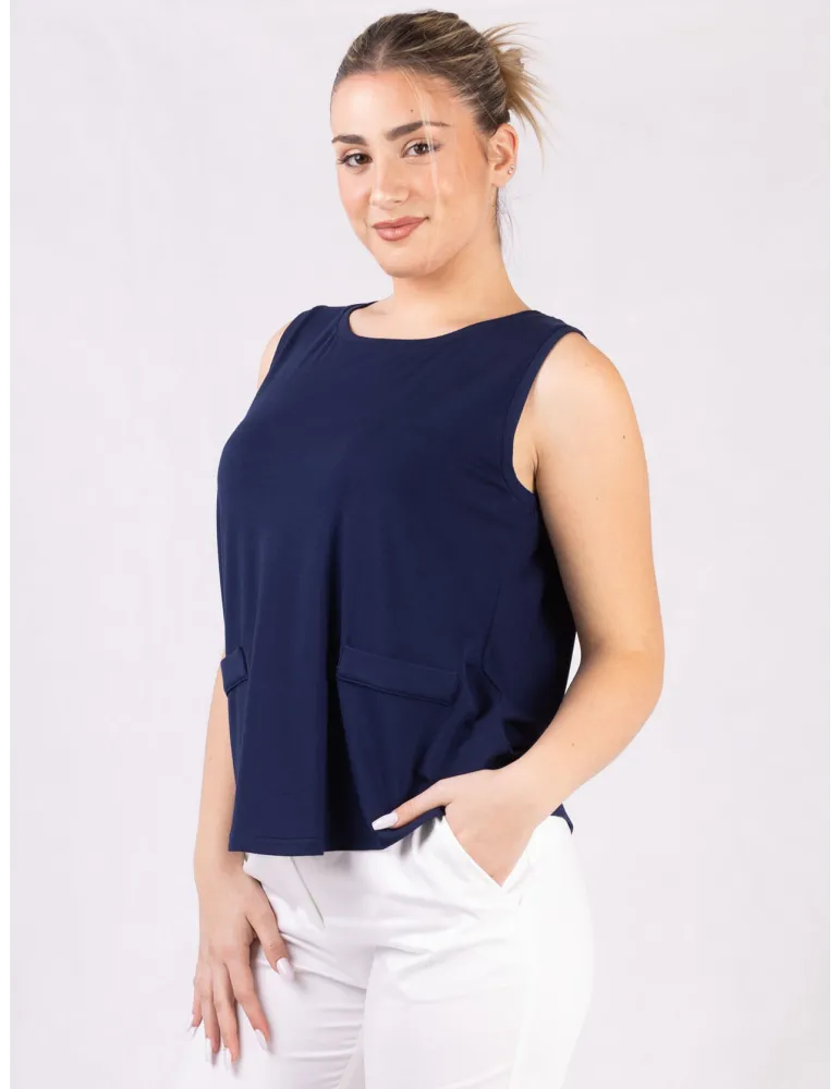 Rubamori Milano plain blue viscose sleeveless tank top