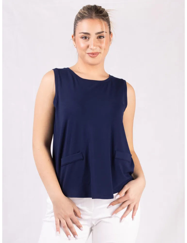 Rubamori Milano plain blue viscose sleeveless tank top Rubamori Milano plain blue viscose sleeveless tank top