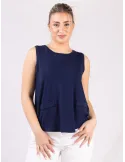 Canotta blu a trapezio con finte tasche Rubamori