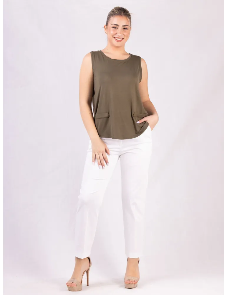 Rubamori plain military green viscose sleeveless tank top