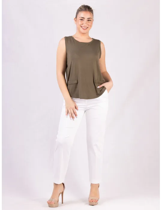 Rubamori plain military green viscose sleeveless tank top