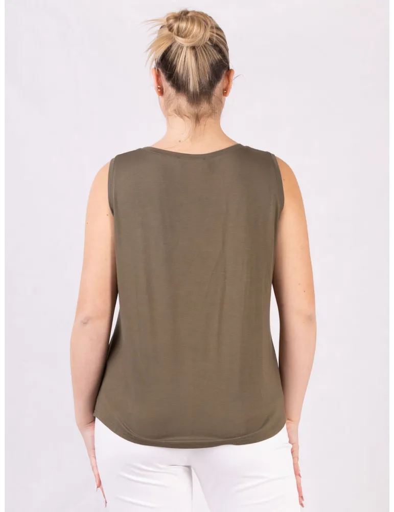Rubamori plain military green viscose sleeveless tank top