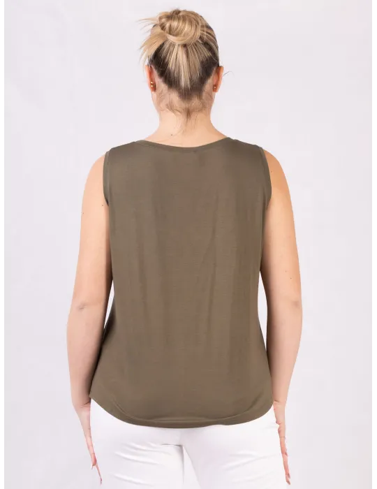 Canotta verde militare a trapezio con finte tasche Rubamori