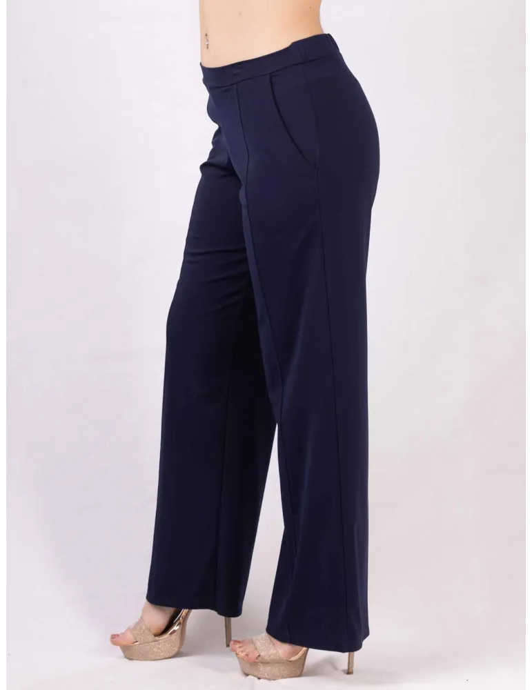 Rubamori Italy dark blue summer wavy palazzo trousers plus size