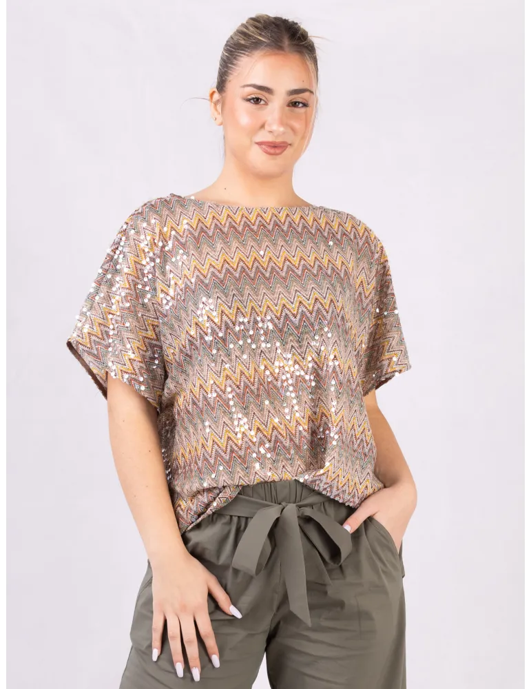 Rubamori Milano Kimono blouse in zigzag knit with sequins Rubamori Milano Kimono blouse in zigzag knit with sequins