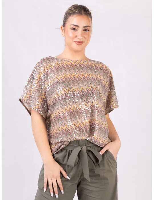 Blusa kimono in tricot a zig-zag con paillettes Rubamori Blusa kimono in tricot a zig-zag con paillettes Rubamori