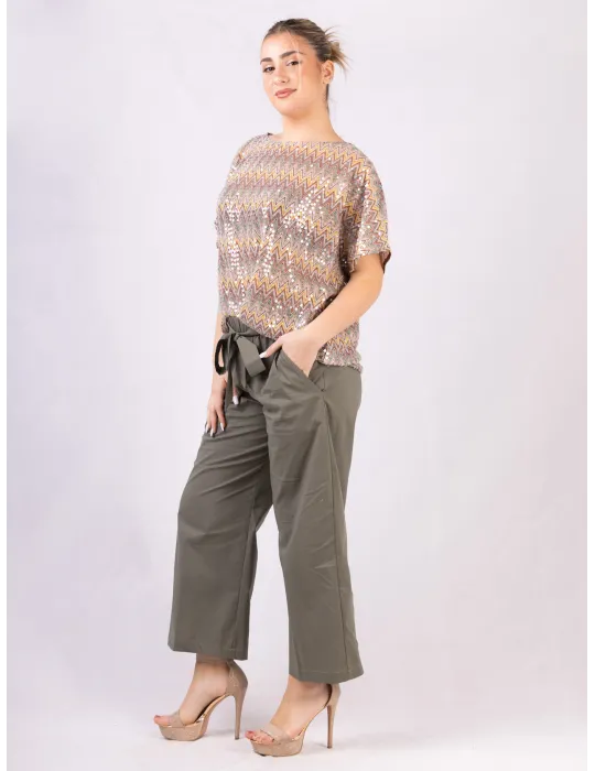 Blusa kimono in tricot a zig-zag con paillettes Rubamori