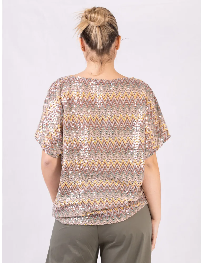 Rubamori Milano Kimono blouse in zigzag knit with sequins