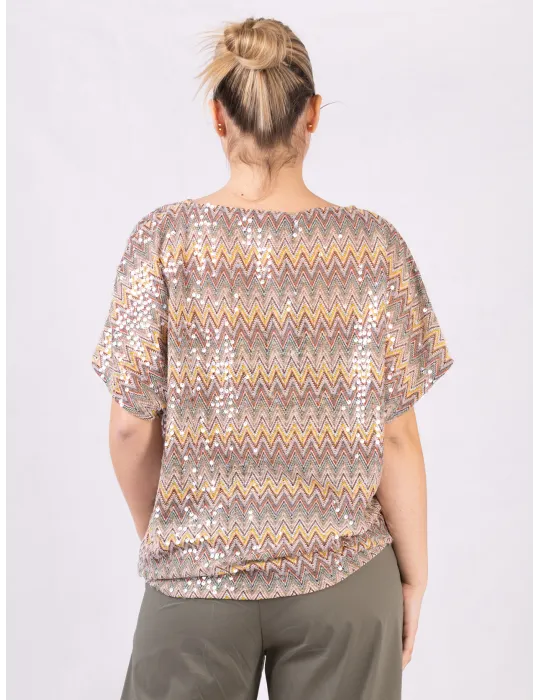 Blusa kimono in tricot a zig-zag con paillettes Rubamori