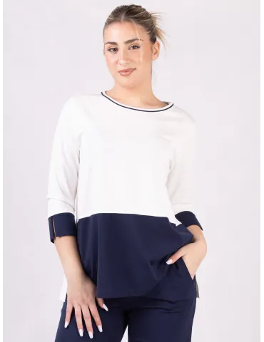 Rubamori White and blue three quarter sleeve blouse shirt