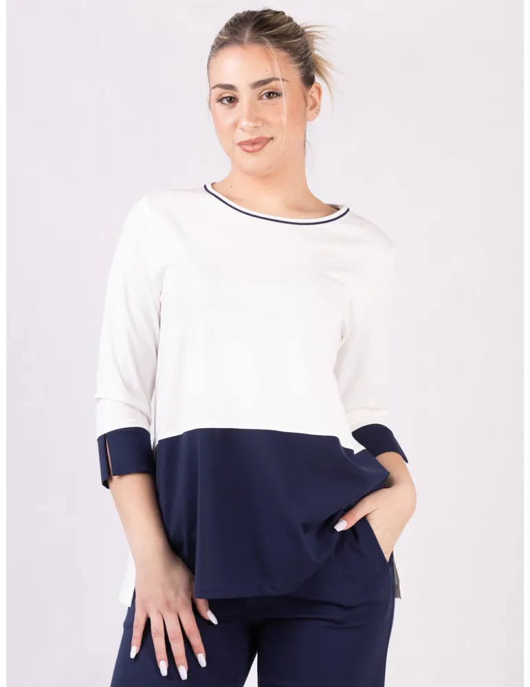 Tuta maglia e pantaloni bianco e blu Rubamori fino alla taglia 56 Tuta maglia e pantaloni bianco e blu Rubamori fino alla taglia 56