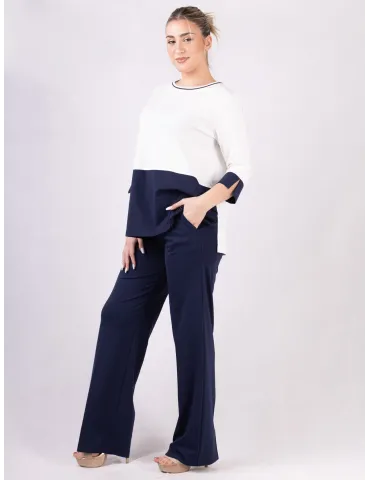 Rubamori White and blue three quarter sleeve blouse shirt 2