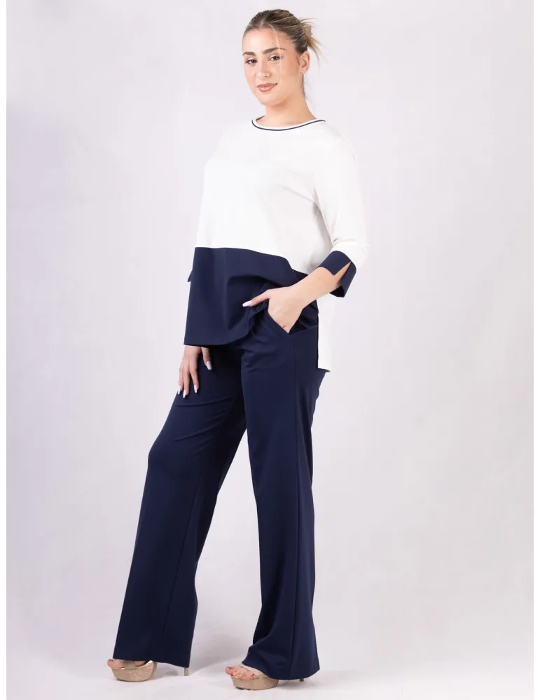 Rubamori White and blue three quarter sleeve blouse shirt