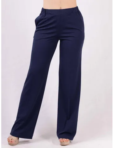 Pantaloni palazzo blu estivi in jersey viscosa Completo tuta Rubamori