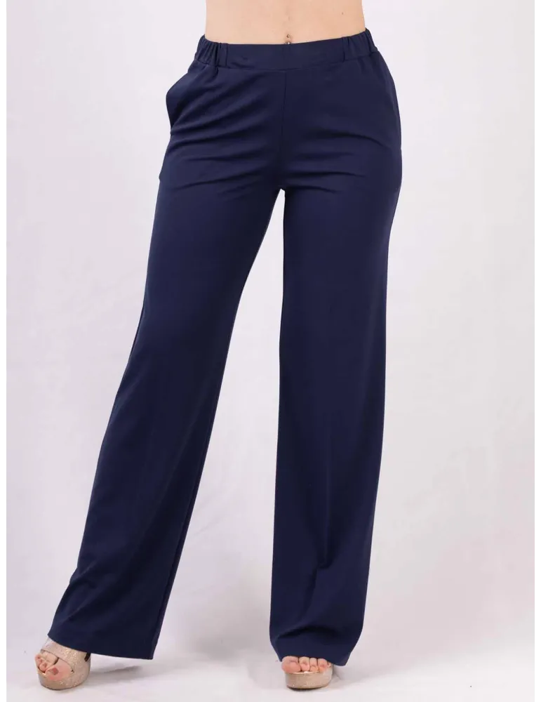 Pantaloni palazzo blu estivi in jersey viscosa Completo tuta Rubamori