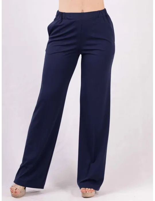 Pantaloni palazzo blu estivi in jersey viscosa Completo tuta Rubamori