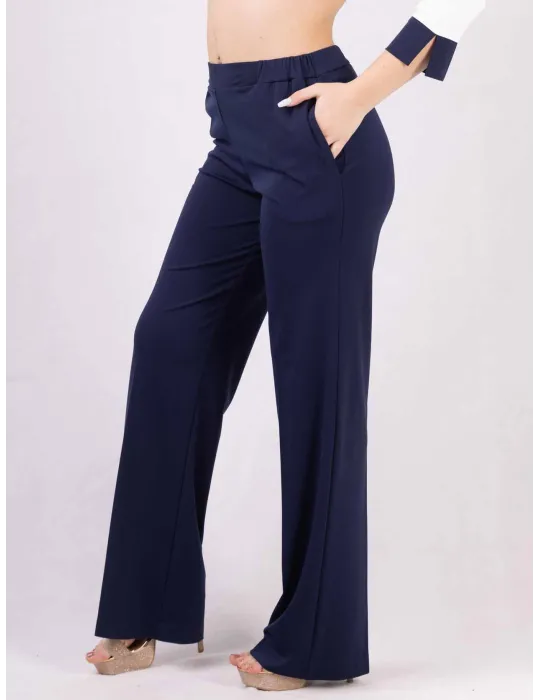 Pantaloni palazzo blu estivi in jersey viscosa Completo tuta Rubamori