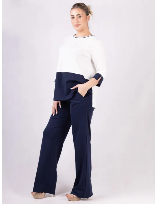 Rubamori Italy dark blue summer wavy palazzo trousers plus size