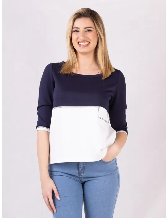 Riva Chic Two-Tone Sporty Jersey Top with rhinestones Riva Chic Two-Tone Sporty Jersey Top with rhinestones