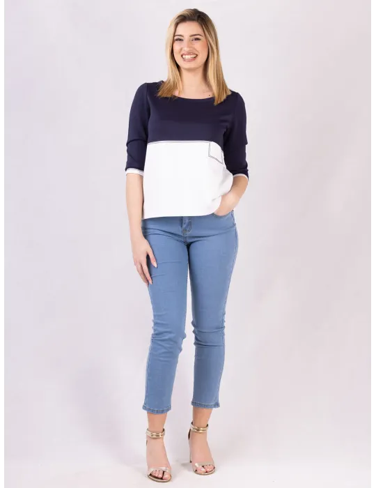 Riva Chic Two-Tone Sporty Jersey Top with rhinestones