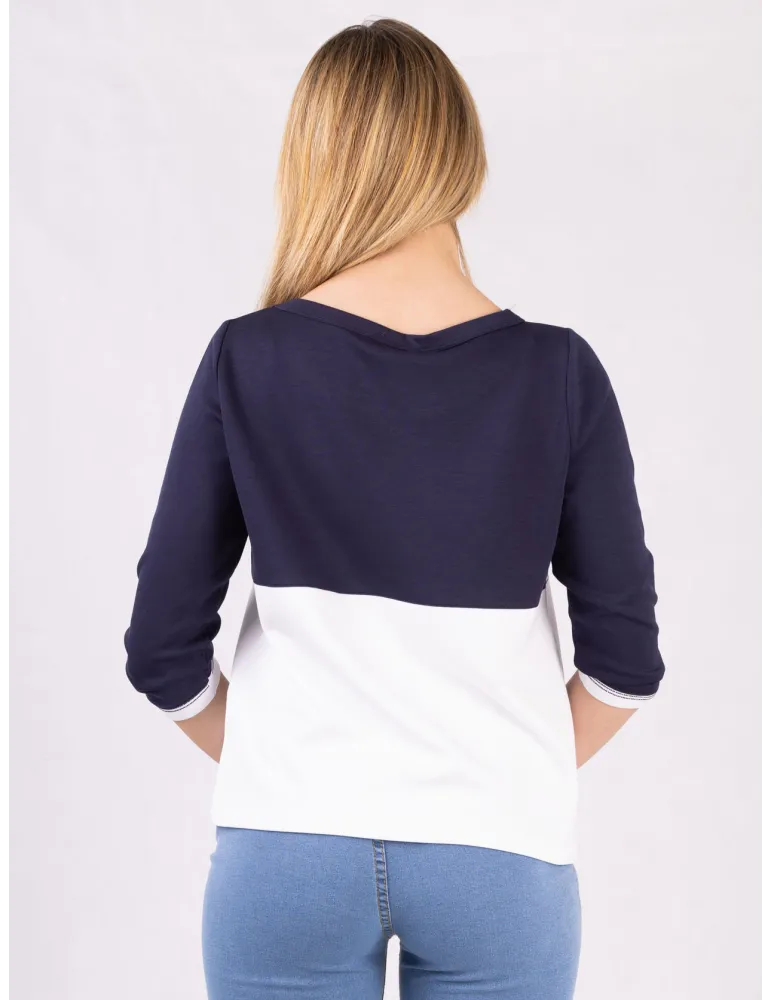 Chic Two-Tone Jersey Top | Sporty Elegance for Spring | Italian Cloths