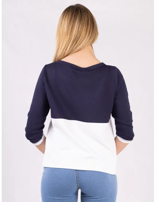 Riva Chic Two-Tone Sporty Jersey Top with rhinestones
