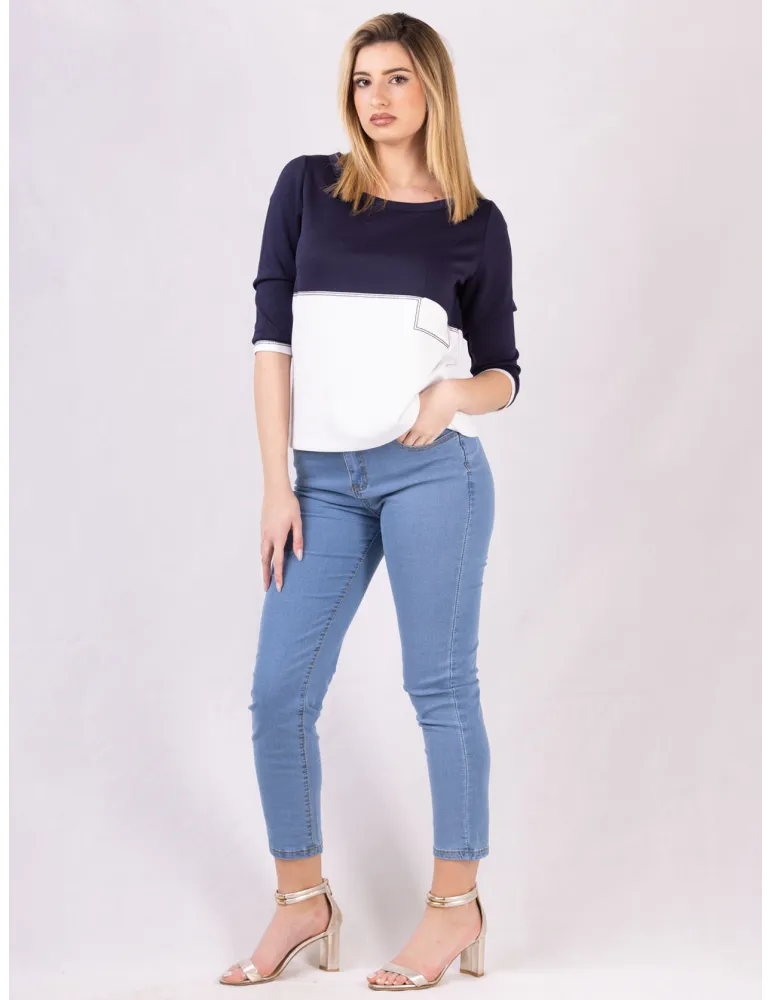 Chic Two-Tone Jersey Top | Sporty Elegance for Spring | Italian Cloths