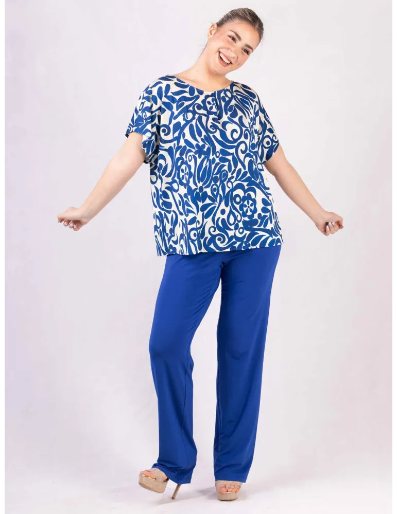 Rubamori Milano | Plus size White and royal blue kimono t-shirt