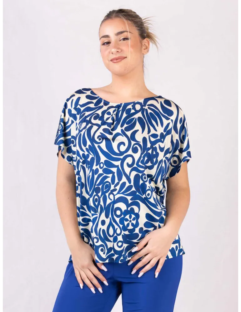 Rubamori Milano | Plus size White and royal blue kimono t-shirt