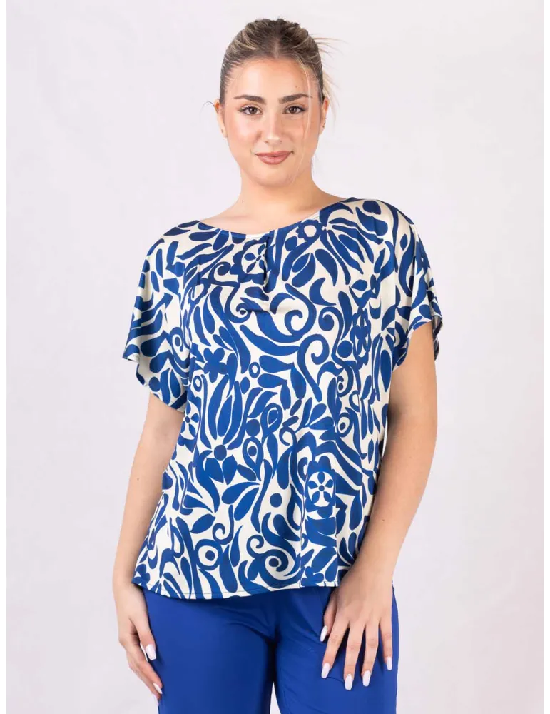 Rubamori Milano | Plus size White and royal blue kimono t-shirt