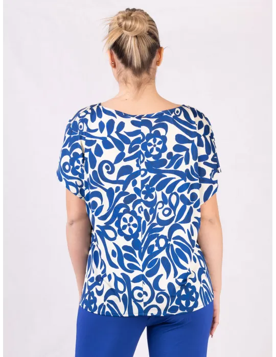 Blusa in viscosa fantasia panna e azzurro Rubamori