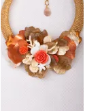 Collana artigianale in seta girogola sul bronzo e arancio mocha mousse