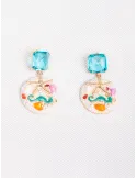 Shiny golden rhinestones long earrings
