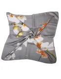 Pearl grey twill silk satin foulard scarf with sand orchids
