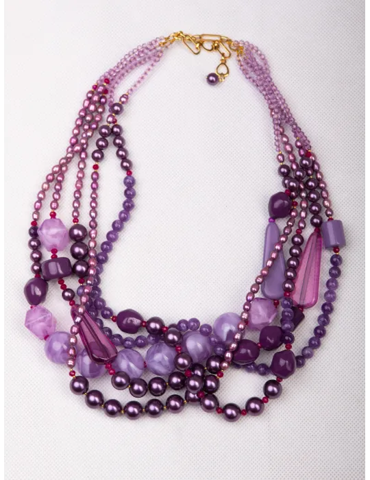 Silver rhinestones handmade multi-strand chain necklace