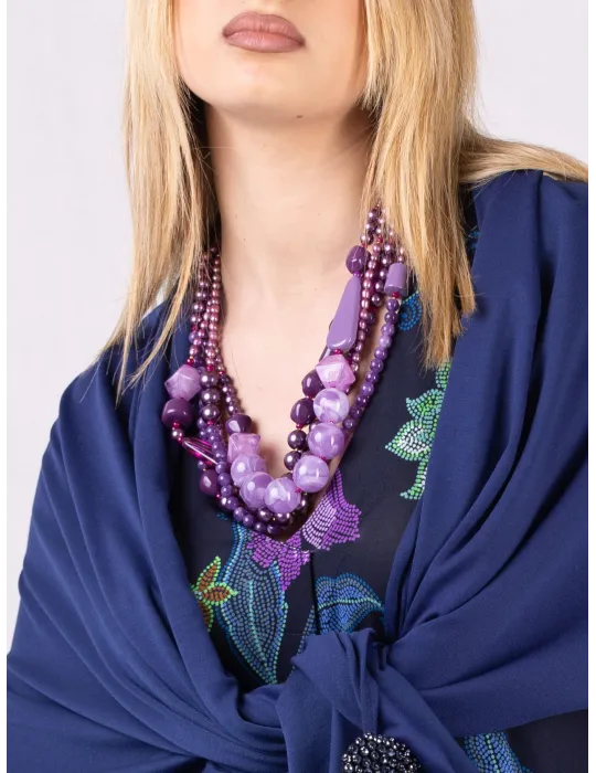 Silver rhinestones handmade multi-strand chain necklace