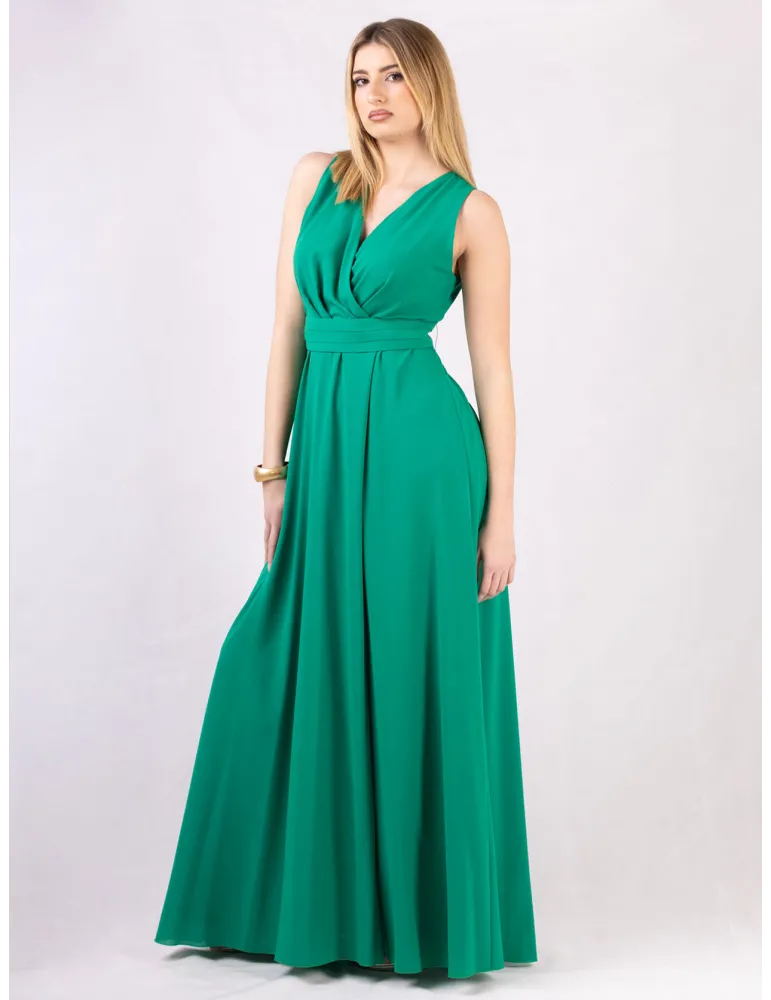 Casting Emerald green long cross-over dress with side slit Casting Emerald green long cross-over dress with side slit