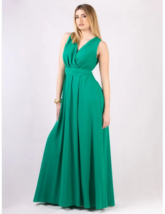 Casting Emerald green long cross-over dress with side slit Casting Emerald green long cross-over dress with side slit