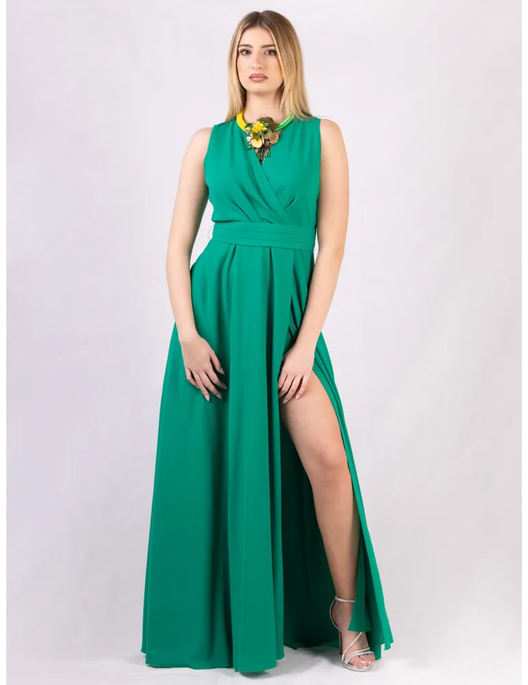 Casting Emerald green long cross-over dress with side slit