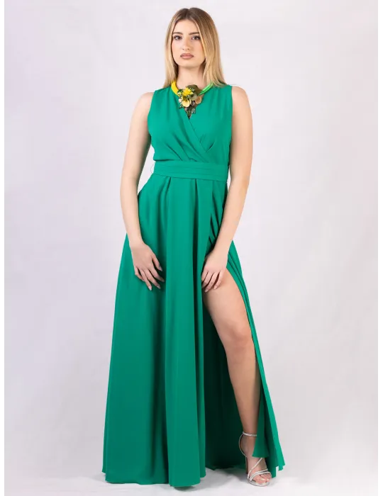Casting Emerald green long cross-over dress with side slit