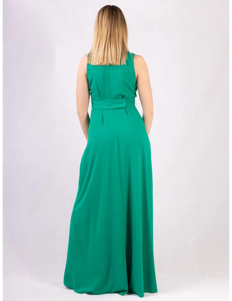 Casting Emerald green long cross-over dress with side slit