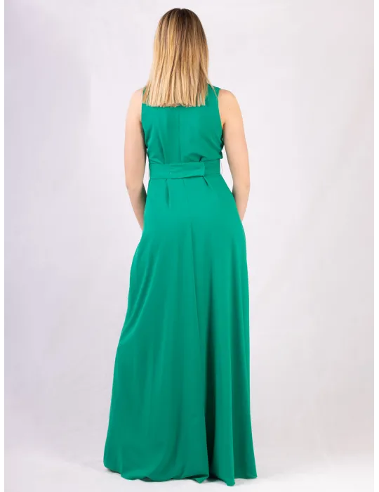 Casting Emerald green long cross-over dress with side slit