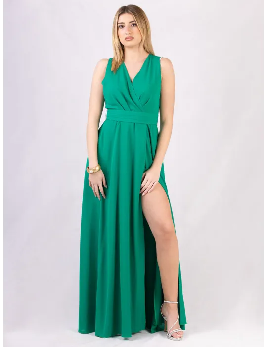 Casting Emerald green long cross-over dress with side slit