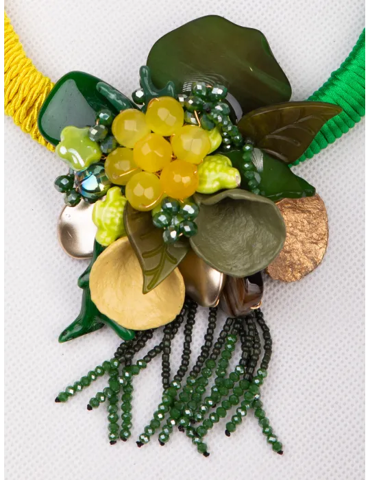Handmade yellow and green rigid short necklace with flower