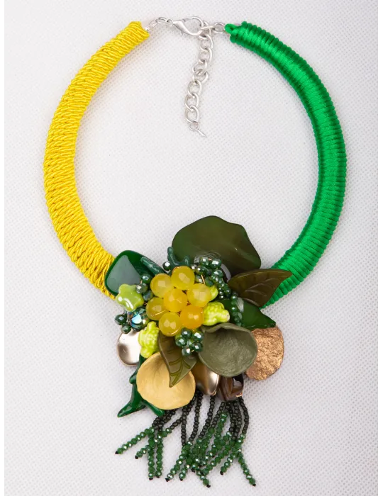Handmade yellow and green rigid short necklace with flower