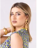 Shiny golden filigree long yellow earrings